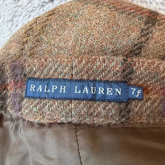 RALPH LAUREN Vintage Plaid Wool Tweed Mini Skirt with Chain Belt Detail Size 7
